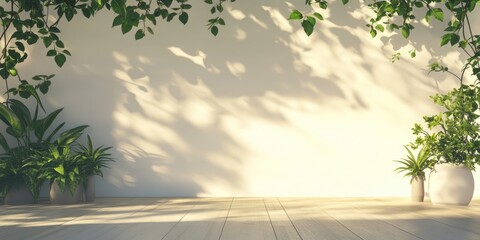 Aufkleber - Elegant Indoor Outdoor Space with Lush Greenery and Soft Natural Light Ideal for Text Placement and Interior Design Inspiration