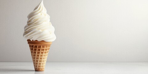Aufkleber - Elegant vanilla ice cream cone with creamy swirl and crispy waffle on clean backdrop perfect for dessert promotions or advertising copy space