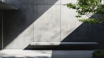 Aufkleber - Sleek minimalist concrete patio showcasing deep shadows and natural greenery for modern architectural aesthetics.