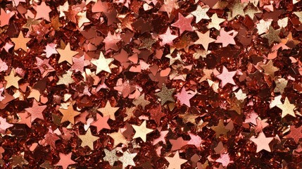 Poster - Rose Gold Sequin Texture with Sparkling Stars Festive Background Glitter Backdrop Ideal for Celebrations Events and Creative Design