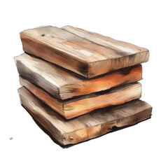 Fototapete - A watercolor painting depicts a stack of four rustic wooden boards showing various shades of brown and beige.