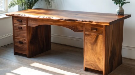 Poster - elegant solid wood desk in a sunlit room featuring natural grain patterns and minimalist design for 