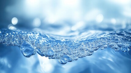 Aufkleber - Tranquil blue liquid surface with bubbles creating a serene and calming abstract water texture background for various design projects.