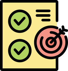 Poster - Document displays two checkmarks and a target with an arrow, representing successful goal achievement and project completion