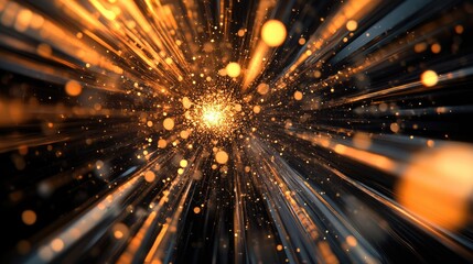 Aufkleber - Dynamic metallic abstract background featuring radiant orange sparks and accelerated lines creating a sense of movement and energy.