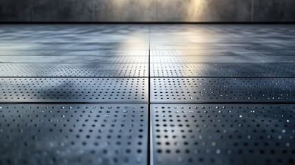 Poster - Modern industrial metal floor design with sleek texture and creative copy space for contemporary architectural presentations.