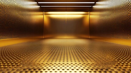 Poster - Luxurious golden metal texture backdrop with perforated design creating an elegant and shiny interior space for artistic and commercial use.