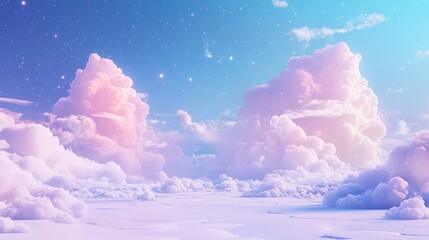 Aufkleber - Majestic Serene Cumulonimbus Clouds in a Soft Pastel Sky with Stars and Dreamlike Ambient Light
