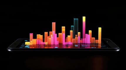 Poster - An interactive D bar chart on a financial analyst's tablet, showing real-time stock market data, with bars growing to represent profit increases.
