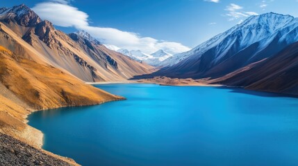 Aufkleber - Tranquil Blue Lake Surrounded by Majestic Mountains and Vibrant Landscape in a Serene Natural Setting
