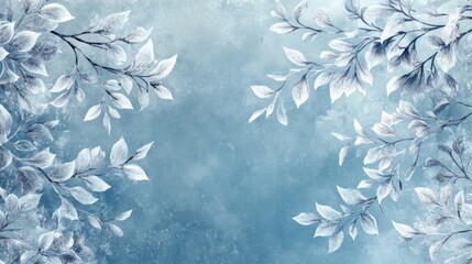 Sticker - Frosted Leaves on Snowy Branches Capturing Winter Beauty and Tranquility in a Chilly Nature Scene