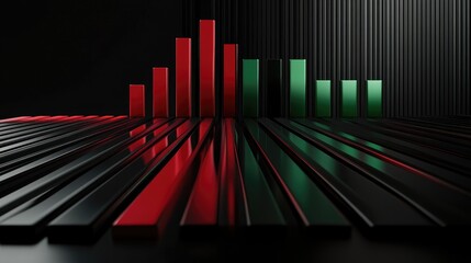 Poster - A D bar chart illustrating market fluctuations, with red and green bars highlighting gains and losses, presented in a sleek, professional style.