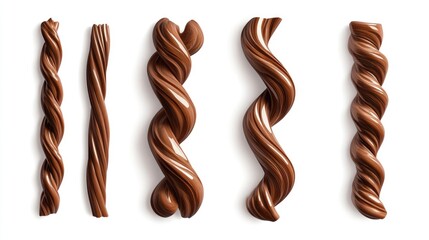 Poster - Collection of Isolated Twisted Chocolate Sticks on White Background Ideal for Dessert and Confectionery Themes