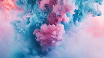Poster - Colorful Swirling Smoke Abstract Background in Soft Pink and Blue Tones on White Surface