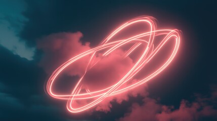 Sticker - Rose gold neon light trails illuminating dark clouds in a dramatic evening sky with ethereal ambiance