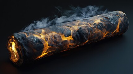 Poster - Unique Concept of a Smoky Log with Fiery Texture and Dynamic Smoke Effects on a Dark Background