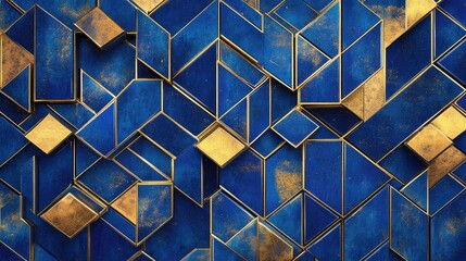 Aufkleber - Elegant Gold and Blue Abstract Geometric Design with Textured Elements for Modern Backgrounds and Illustrations