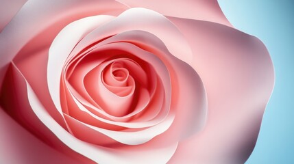 Aufkleber - Pastel pink rose flower on a soft blue background creating an elegant and minimalistic design space for floral concepts and compositions