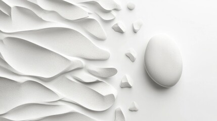 Aufkleber - Sleek White Pebble on Minimalistic Textured Background Showcasing Organic Shapes and Fluid Lines