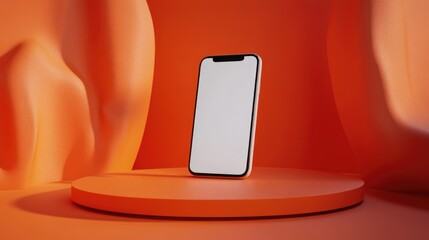 Poster - Smartphone mockup featuring a blank screen displayed prominently on a vibrant orange background in an artistic setting.