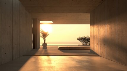 Aufkleber - Modern Minimalist Living Space with Natural Light and Scenic View for Home Decor Mockup