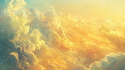 Aufkleber - Golden Sunrise Over Fluffy Clouds in Serene Skies Perfect for Tranquil Backgrounds and Nature-Inspired Projects