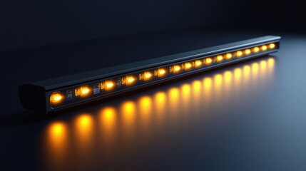 Aufkleber - Modern LED Light Bar Illuminating Dark Surface with Warm Orange Glow