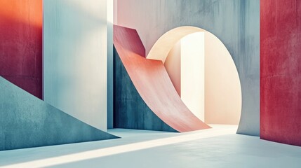 Canvas Print - Abstract Architectural Space with Curved Structures and Soft Lighting on White Background