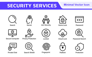 Poster - Set of Security web icons in line style. Guard, cyber security, password, smart home, safety, data protection, key, shield, lock, unlock, eye access. Security outline icon set.