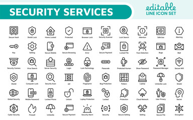 Poster - Set of Security web icons in line style. Guard, cyber security, password, smart home, safety, data protection, key, shield, lock, unlock, eye access. Security outline icon set.