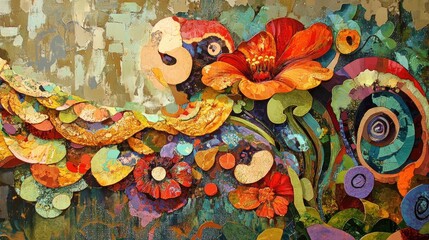 Poster - Colorful Abstract Floral Art Featuring Vibrant Shapes and Textures in a Harmonious Composition