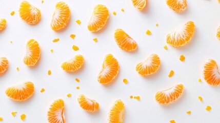 Poster - sliced tangerine segments arranged on a clean white background showcasing vibrant colors and fresh f