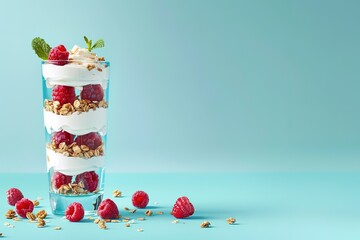 Wall Mural - Layered yogurt parfait with raspberries and granola