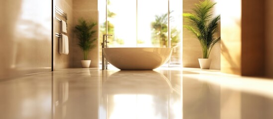 Aufkleber - Blurred modern bathroom hallway showcasing a serene ambiance with ample copy space for advertising or text placement.