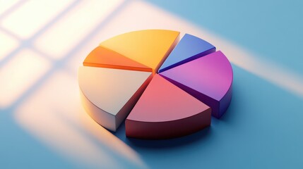 Poster - A financial D pie chart showing the division of a company's assets, with bold colors and shadows adding depth to each section.
