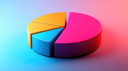 Poster - A financial D pie chart showing the division of a company's assets, with bold colors and shadows adding depth to each section.