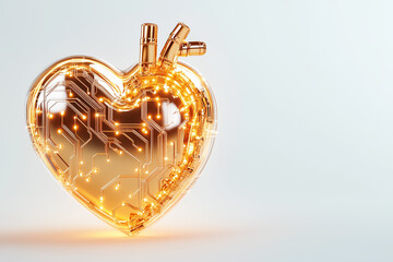 Poster - An outline of a heart filled with glowing circuit-like patterns is presented against a neutral backdrop in bright midday light, symbolizing empathy and technological connection