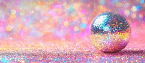 Aufkleber - Colorful Glittery Background with Shimmering Disco Ball for Event Presentations and Banners Featuring Copy Space for Text