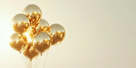 Aufkleber - Golden balloons illuminated by sunlight, creating a festive birthday vibe with ample blank space for personalized text or messages.