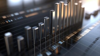 Poster - A metallic D bar chart showcasing financial data, with bars of varying heights, symbolizing different investment returns over time.