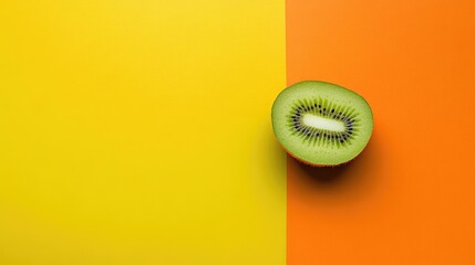 Poster - sliced kiwi on vibrant yellow and orange background for freshness and healthy eating concepts