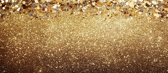 Wall Mural - Elegant golden glitter background with sparkling stars and shimmery overlay ideal for text placement in celebrations or festive designs