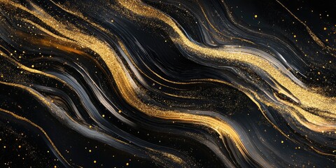 Aufkleber - Stylish Black Background with Elegant Gold Glitter Streaks for Textured Design and Copy Space in Modern Aesthetic Decor