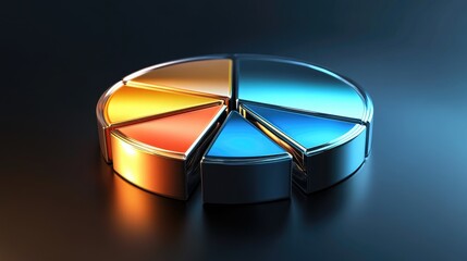 Poster - A sleek D pie chart with metallic segments, symbolizing various financial investments, with percentages clearly labeled.