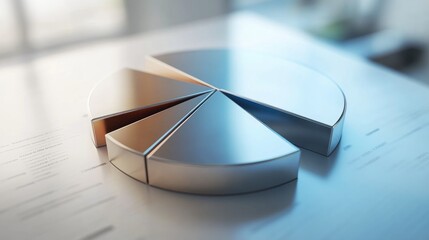 Poster - A sleek D pie chart with metallic segments, symbolizing various financial investments, with percentages clearly labeled.