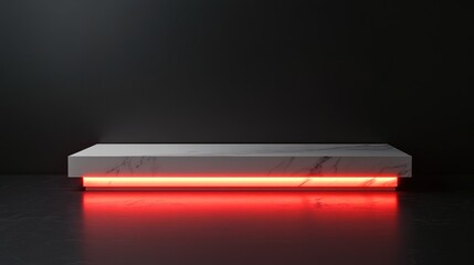 Poster - Minimalist white podium with adjustable red illumination on a dark background for modern display or presentation settings