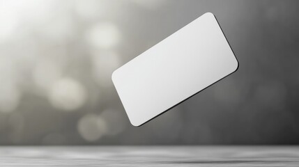 Poster - elegant white smart card levitating against a soft blurred gray backdrop with gentle illumination fo