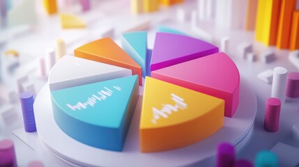 Poster - A vibrant D pie chart with multiple colorful segments, representing financial data distribution, set against a white background for a clean, modern look.