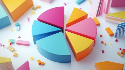 Poster - A vibrant D pie chart with multiple colorful segments, representing financial data distribution, set against a white background for a clean, modern look.