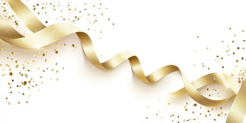 Aufkleber - Elegant Golden Ribbon Design with Space for Text and Glittering Confetti for Celebratory Background